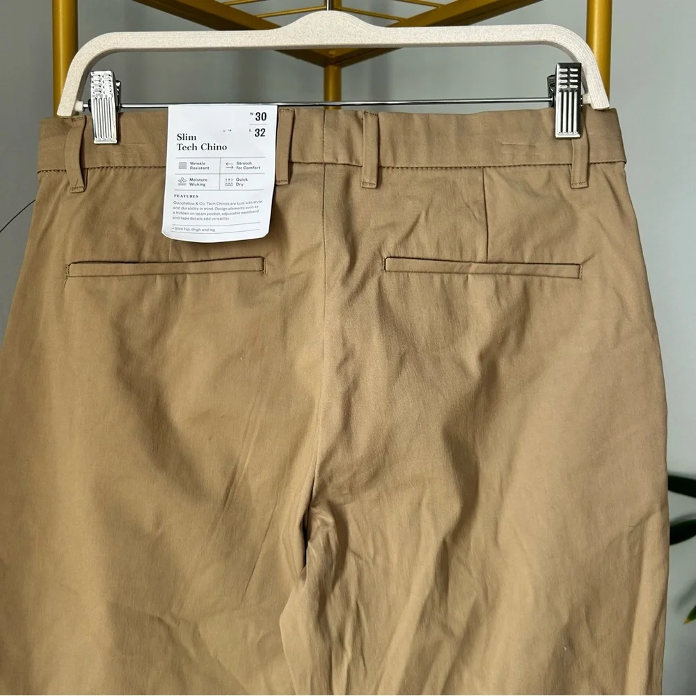 Goodfellow & Co Men's slim tech chino wrinkle resistant in tan brown size 30x32